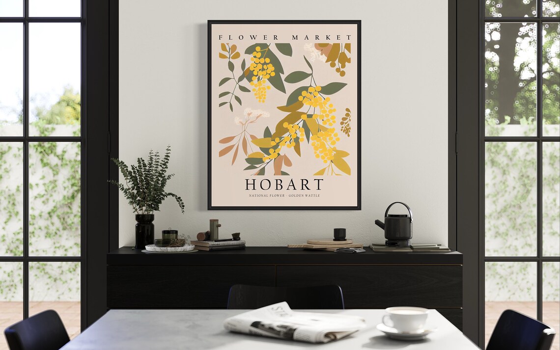 Hobart Golden Wattle Flower Market Botanical Travel Decor Poster - Image 3