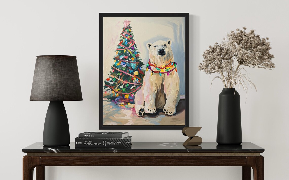 Polar Bear Tangled In Christmas Lights Holiday Poster Artwork - Image 3