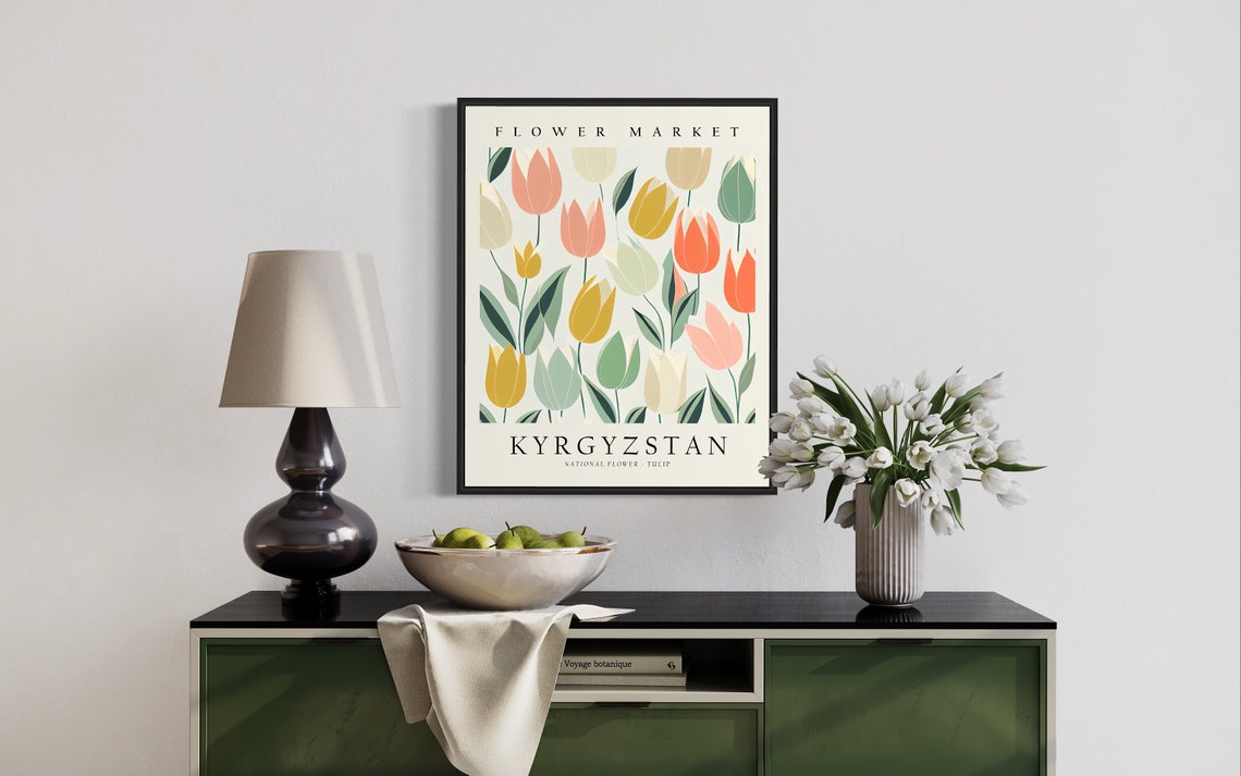 Kyrgyzstan Flower Market Tulip Pastel Spring Botanical Poster - Image 2