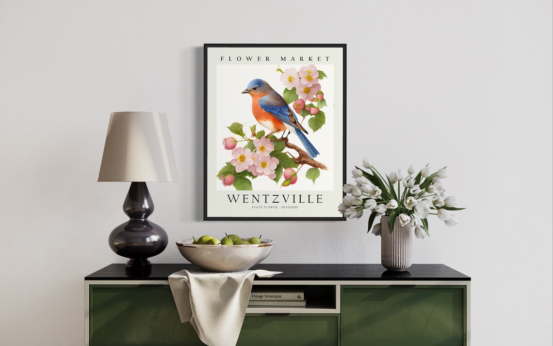 Wentzville Missouri Bluebird Blossom Flower Market Botanical Poster - Image 3