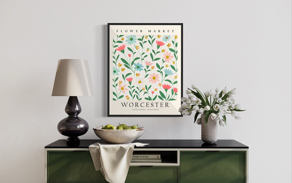 Worcester Massachusetts Flower Market Travel Poster - Image 3