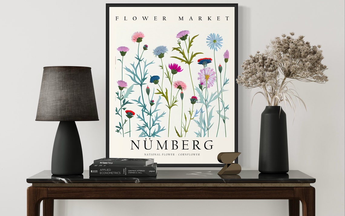 Nuremberg Germany Flower Market Cornflower Wildflower Art Poster - Image 2