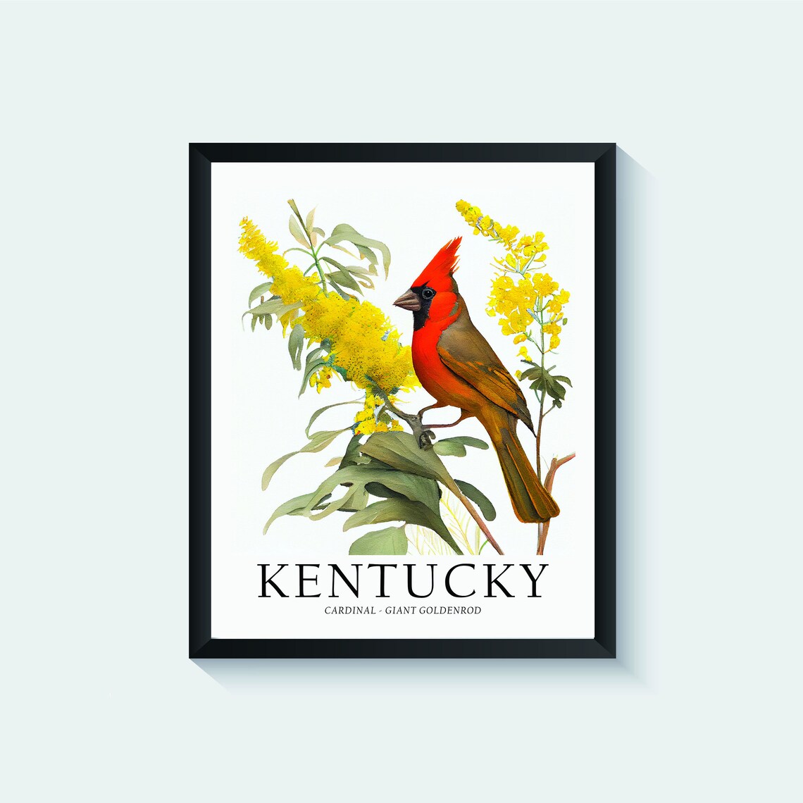 Kentucky Cardinal Giant Goldenrod Bird Watercolor Print Artwork - Image 2