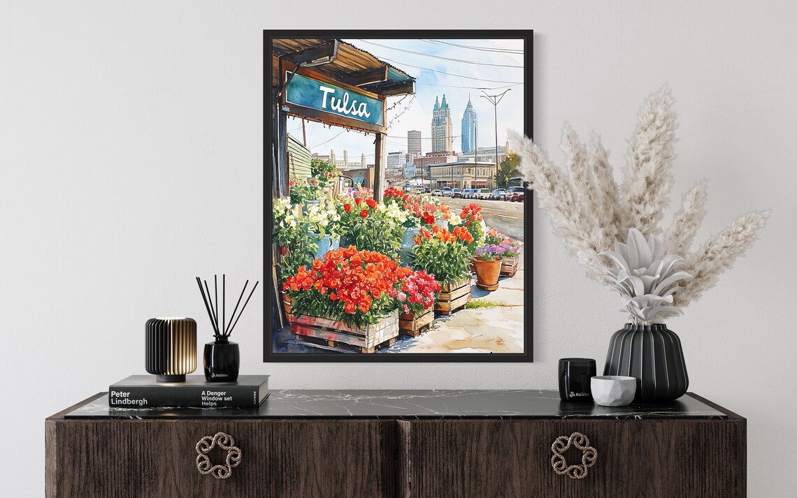 Tulsa Flower Market Neutral Botanical Art Print - Image 2