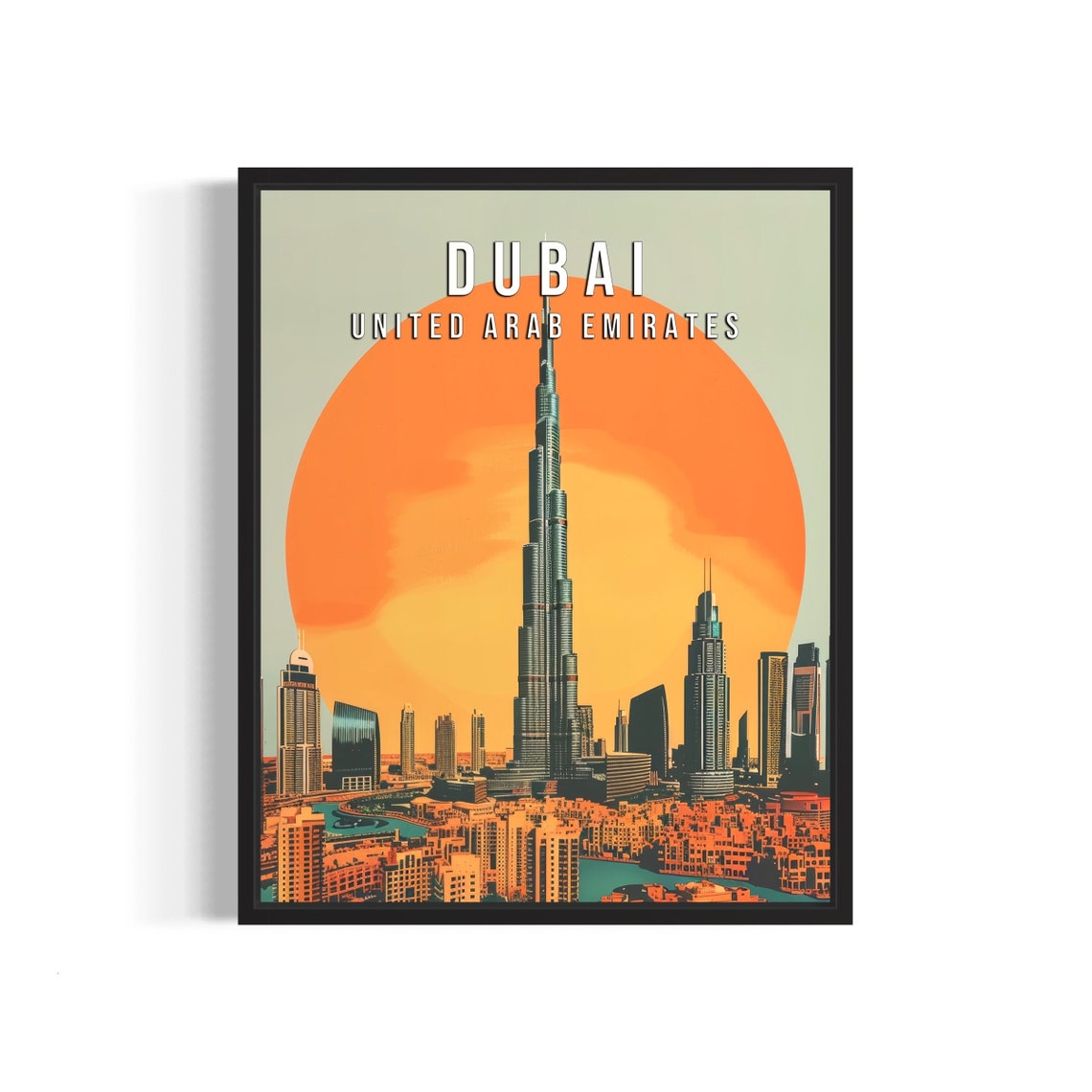 Dubai United Arab Emirates Burj Khalifa Sunset Travel Poster