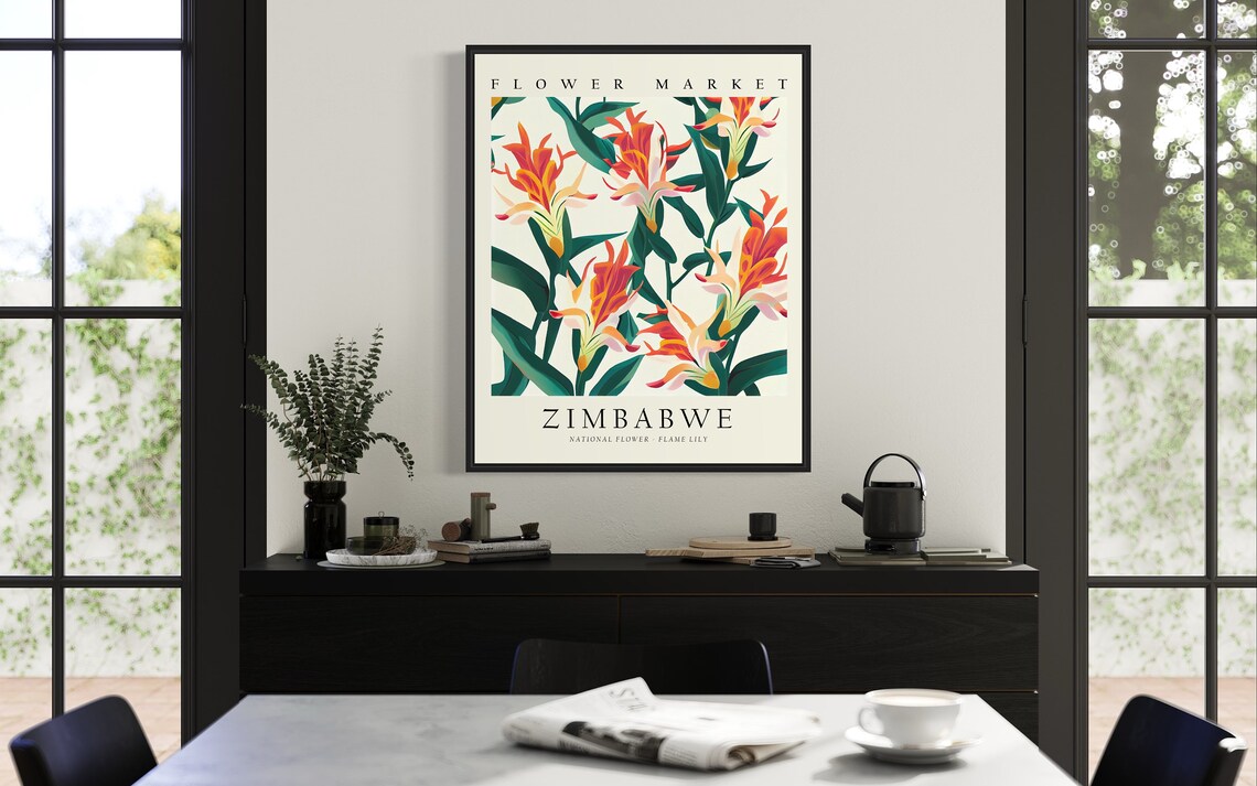 Zimbabwe National Flower Flame Lily Vintage Art Print - Image 2