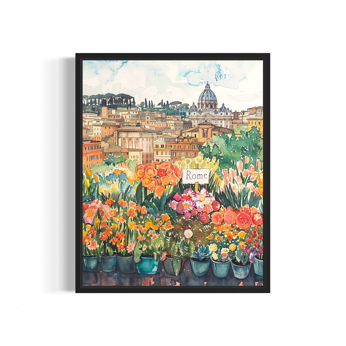 Rome Italy Flower Market Poster Print, Neutral Botanical