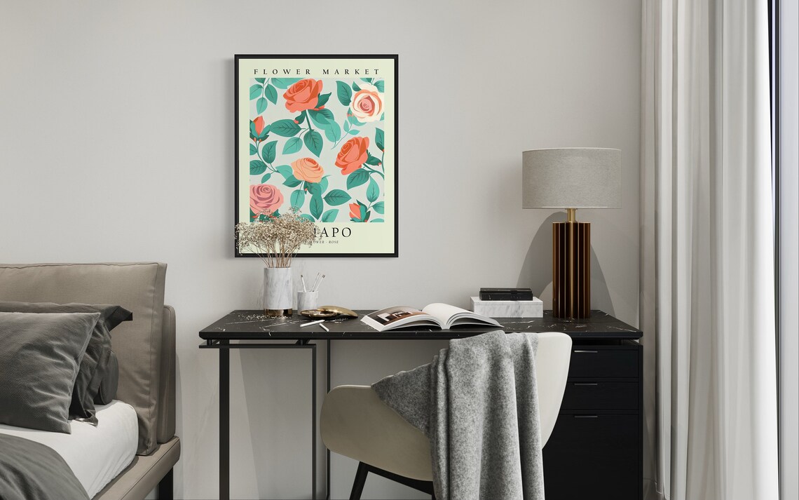 Ramapo New York State Flower Rose Botanical Flower Market Poster - Image 3