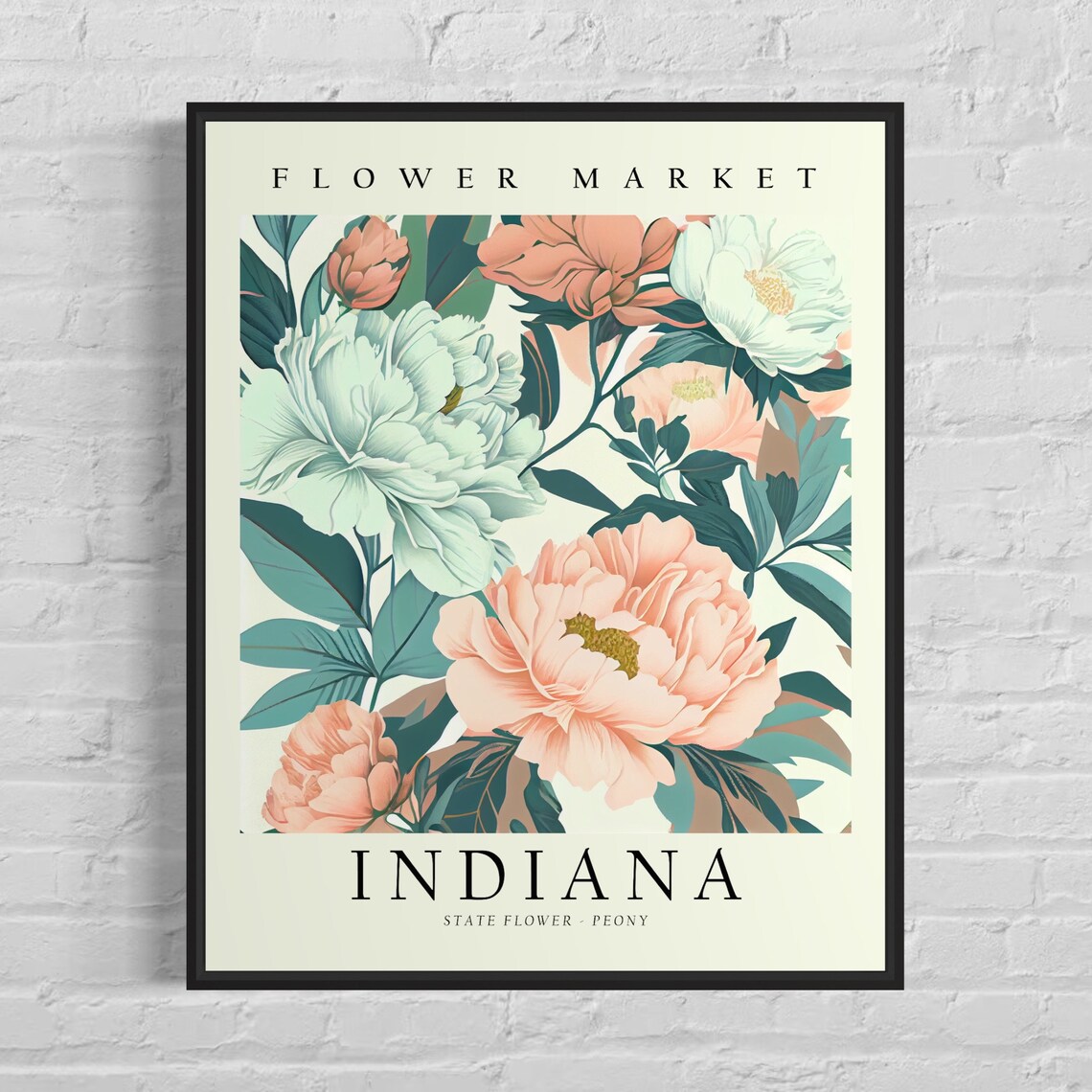 Indiana State Flower Peony, Neutral Botanical Art Print