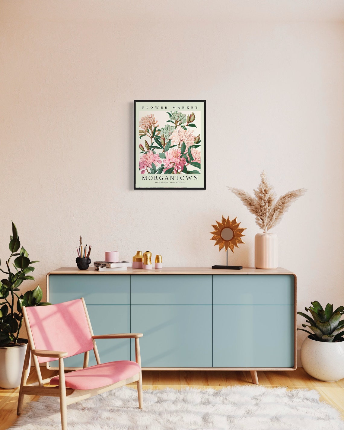 Morgantown Soft Pink Rhododendron State Flower Market Poster - Image 2