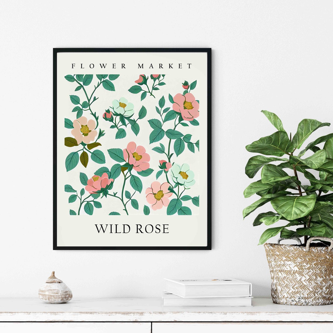 Wild Rose Coral Pink Botanical Flower Market Pastel Art Print - Image 2