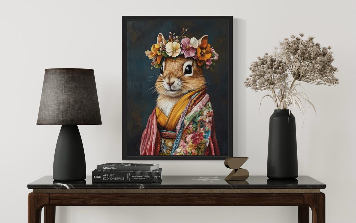 Chipmunk Flower Crown Kimono Portrait Japanese Style Cute Poster - Image 2