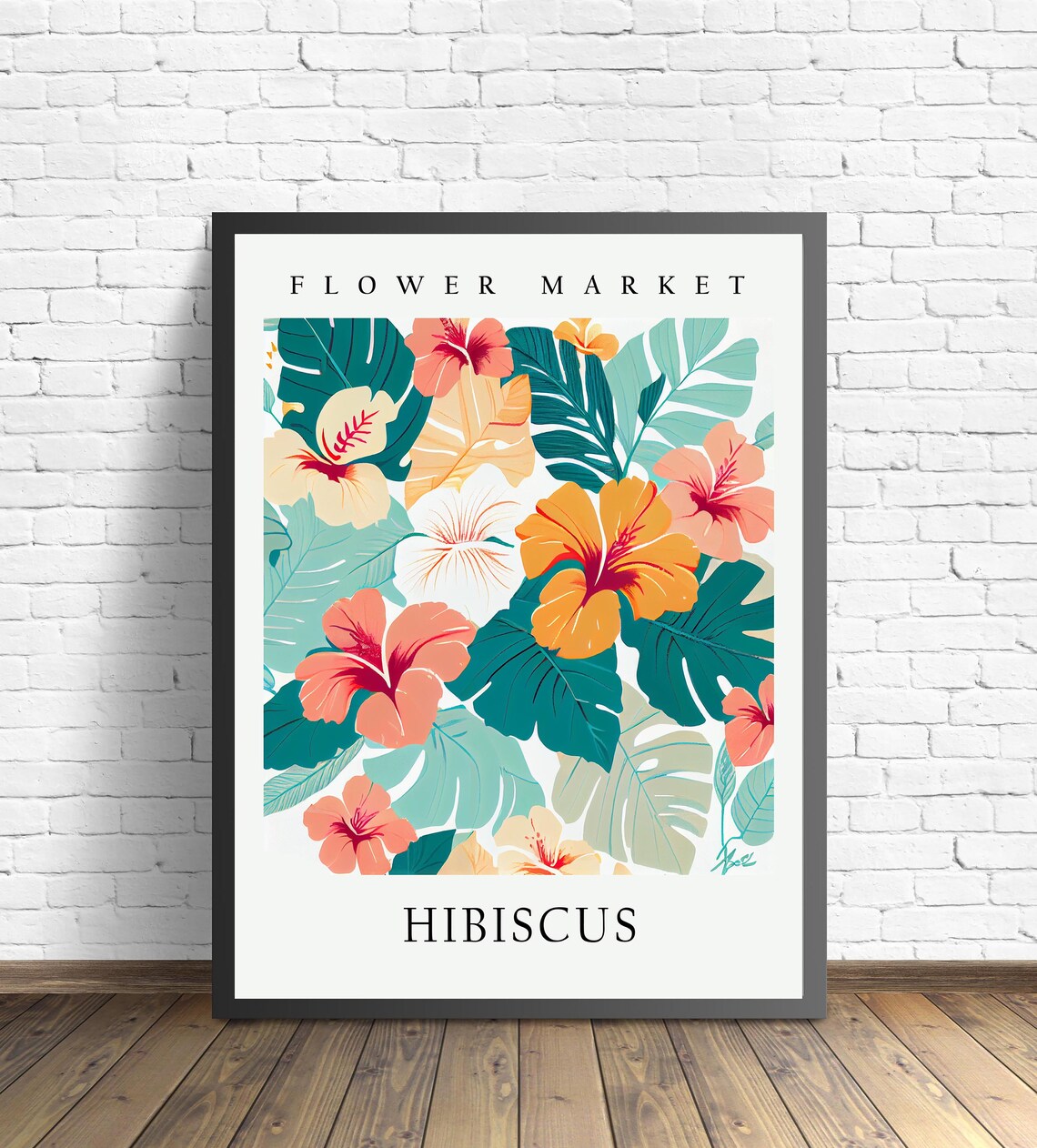 Hibiscus Flower Market Art Print Hibiscus Wall Art Botanical Pastel Artwork
