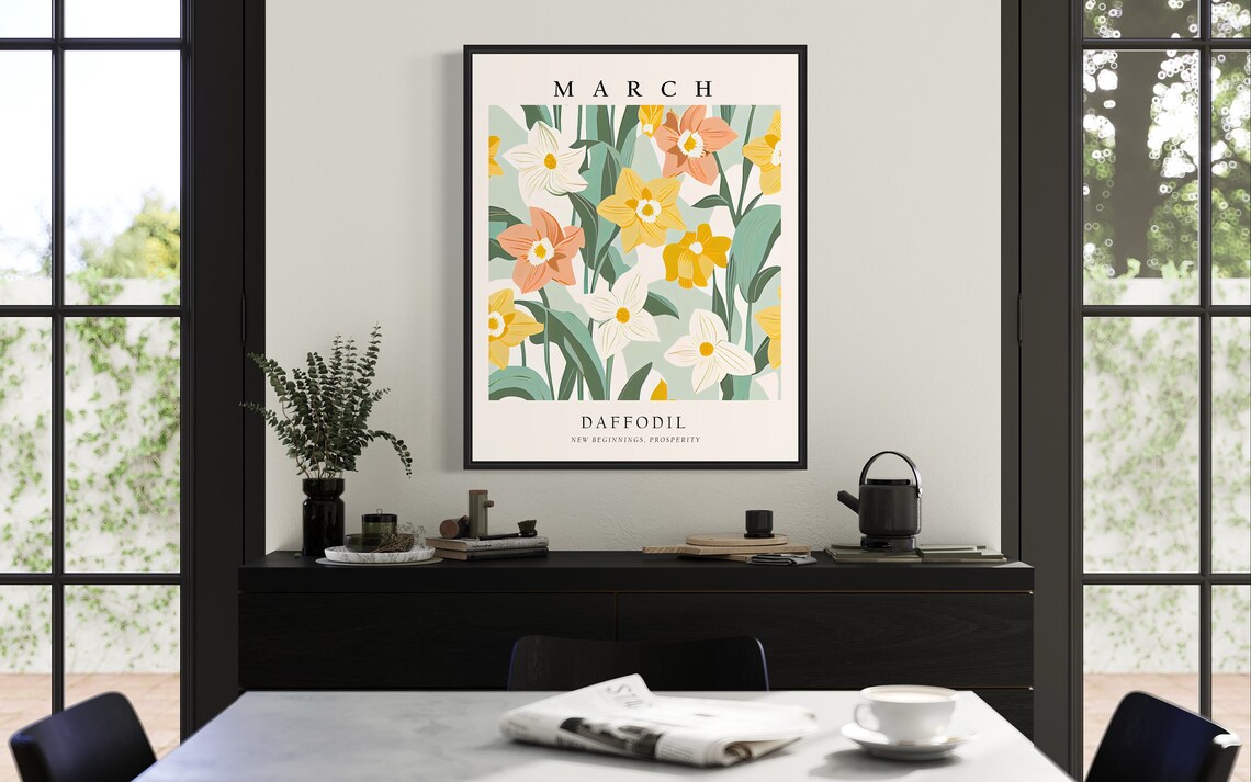 March Flower Month Daffodil Vintage Poster - Image 2
