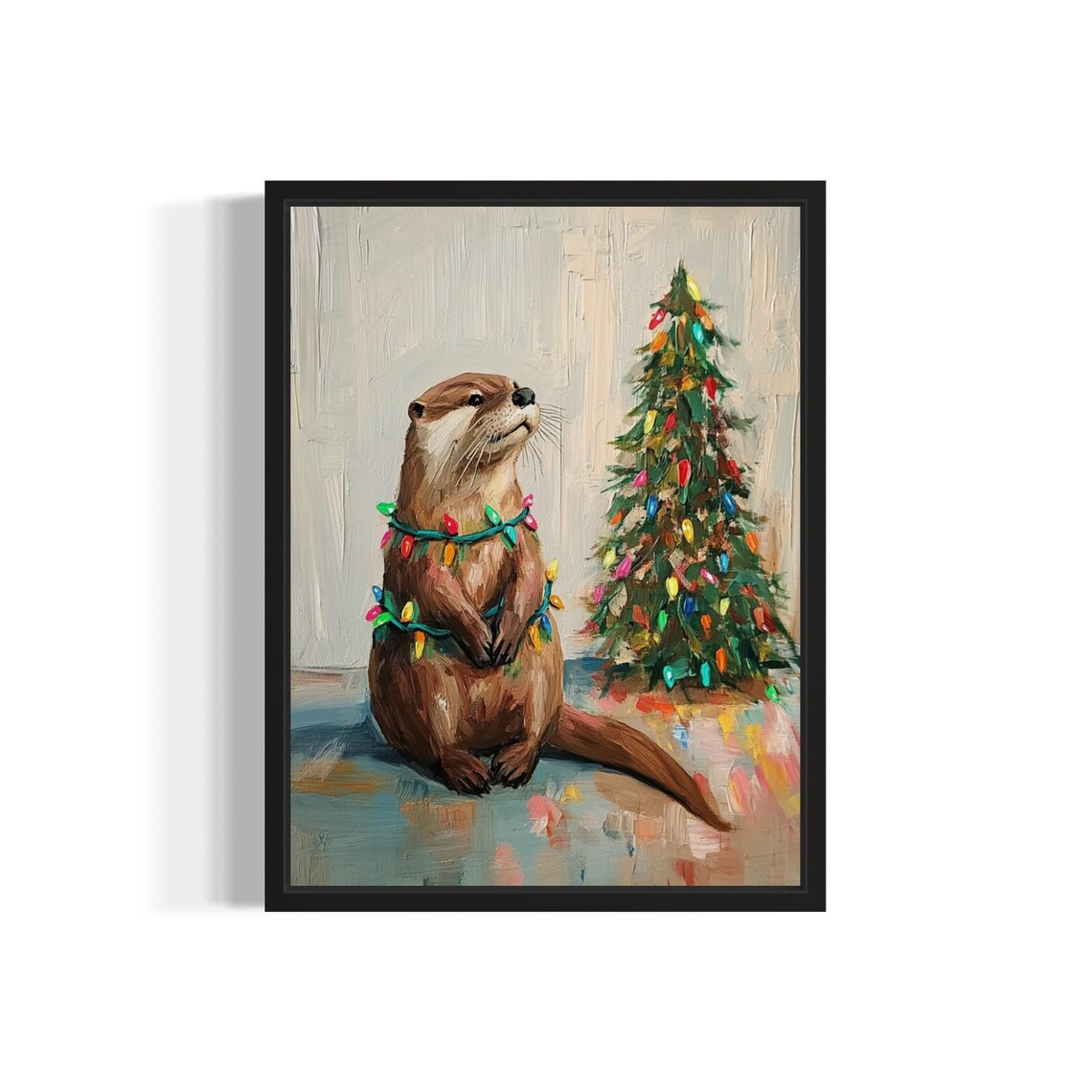 Otter Tangled in Christmas Lights Art Print