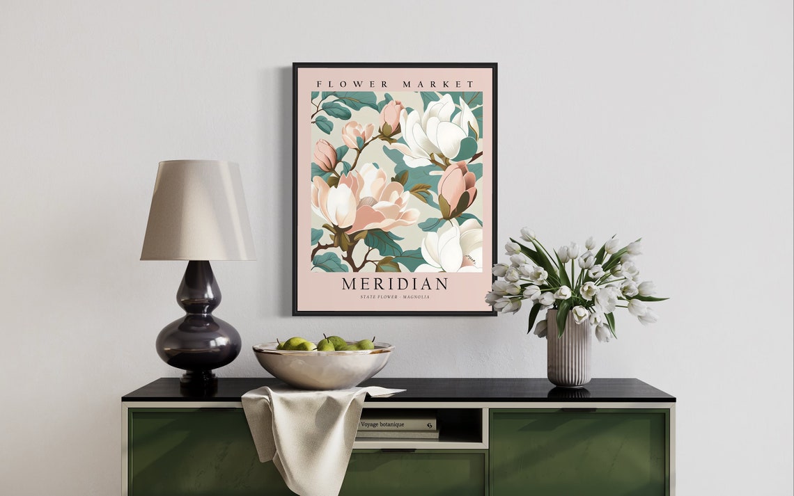 Meridian Flower Market State Flower Magnolia Botanical Art Poster - Image 3