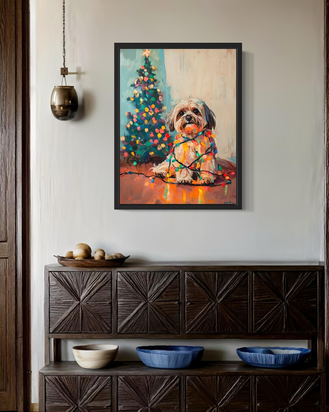 Lhasa Apso Dog Christmas Lights Poster Art Print - Image 3