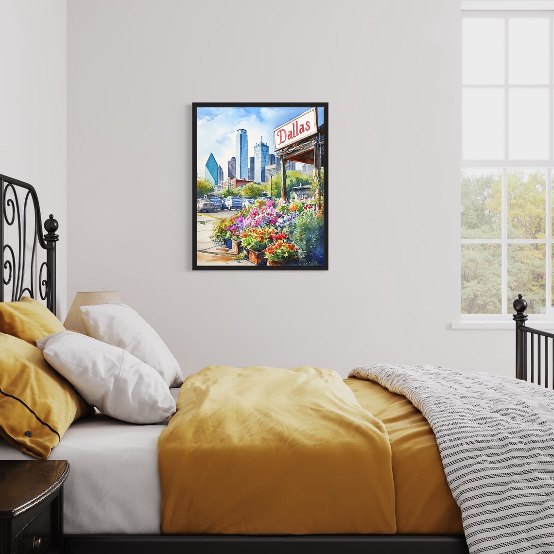 Dallas Texas Downtown Skyline Watercolor Flower Stand Poster - Image 3
