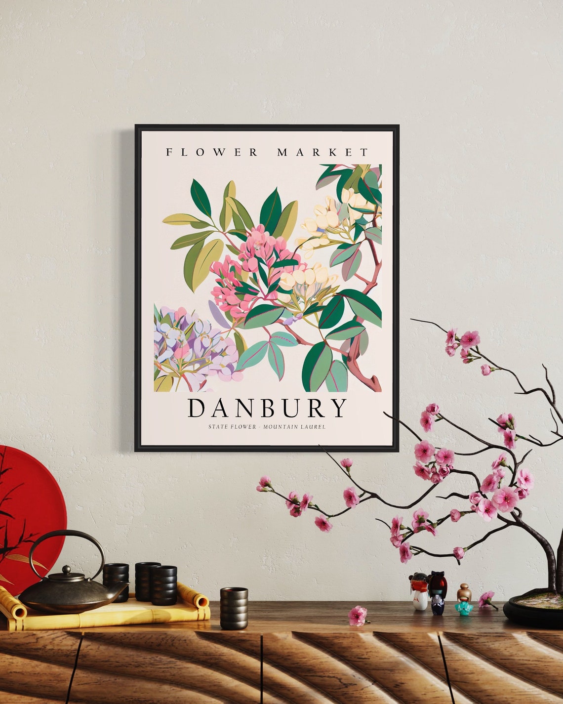Danbury Connecticut Mountain Laurel Floral Flower Market Wall Art - Image 2