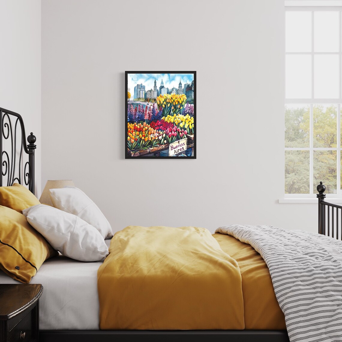 Buenos Aires Flower Market Watercolor Poster City Avenue Tulips - Image 3