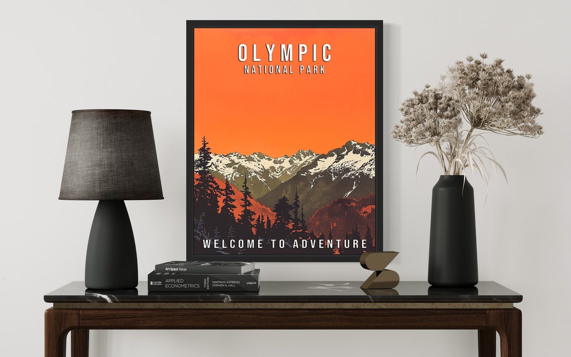 Olympic National Park Washington Snow Peaks Forest Vintage Poster - Image 3