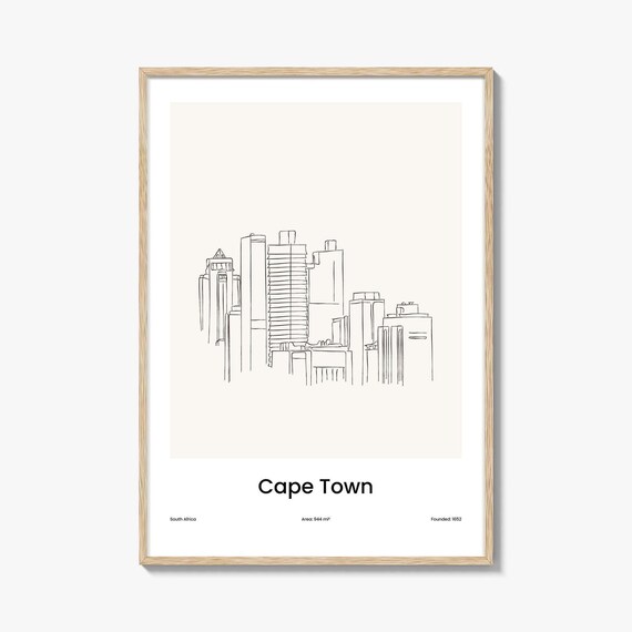 Cape Town South Africa Minimalist Line Drawing Skyline Poster