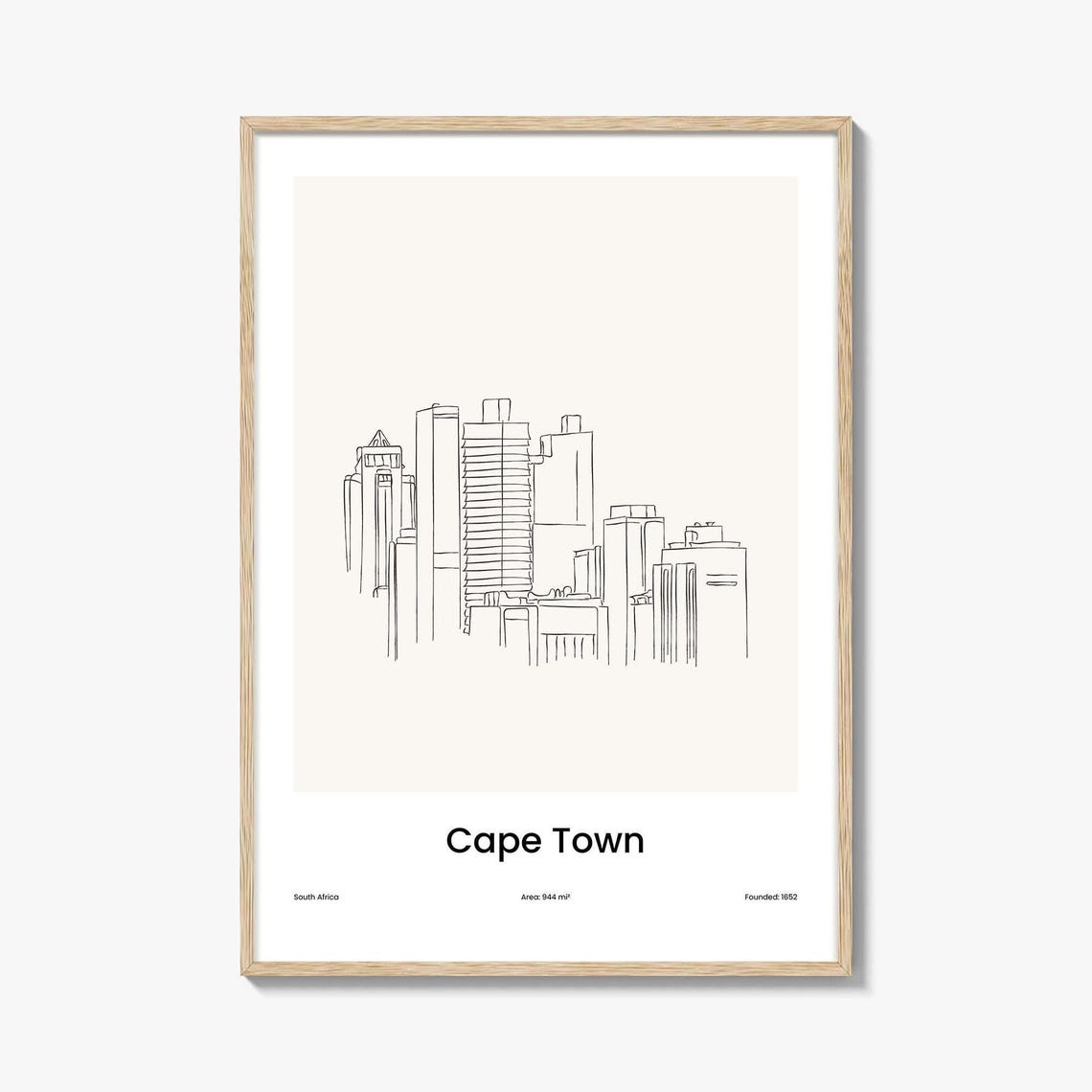 Cape Town South Africa Minimalist Line Drawing Skyline Poster