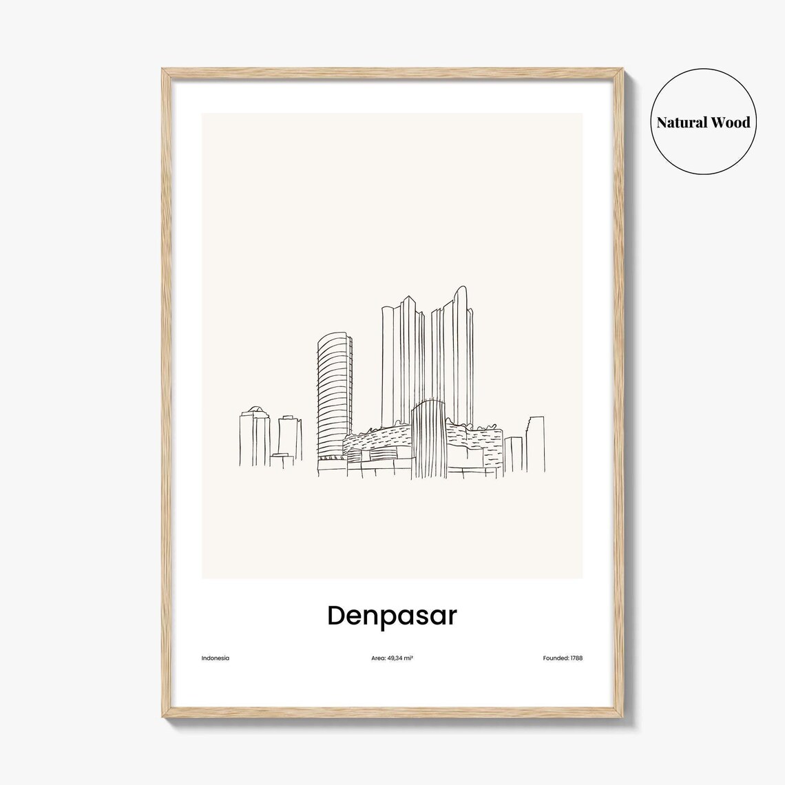 Denpasar Indonesia One Line Drawing City Skyline Minimalist Travel Poster - Image 2