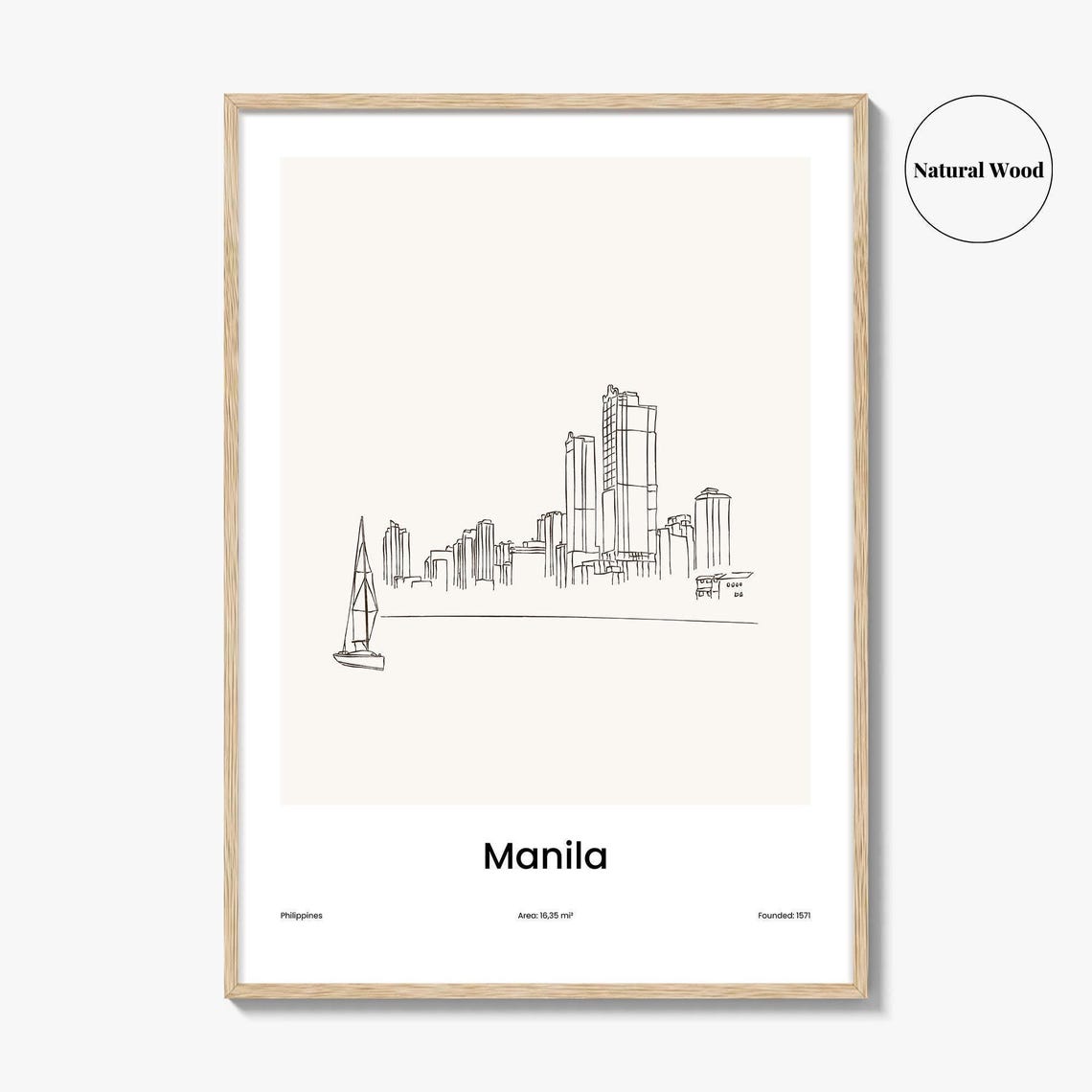 Manila Philippines Minimalist Line Drawing Bay Skyline Art Poster - Image 2