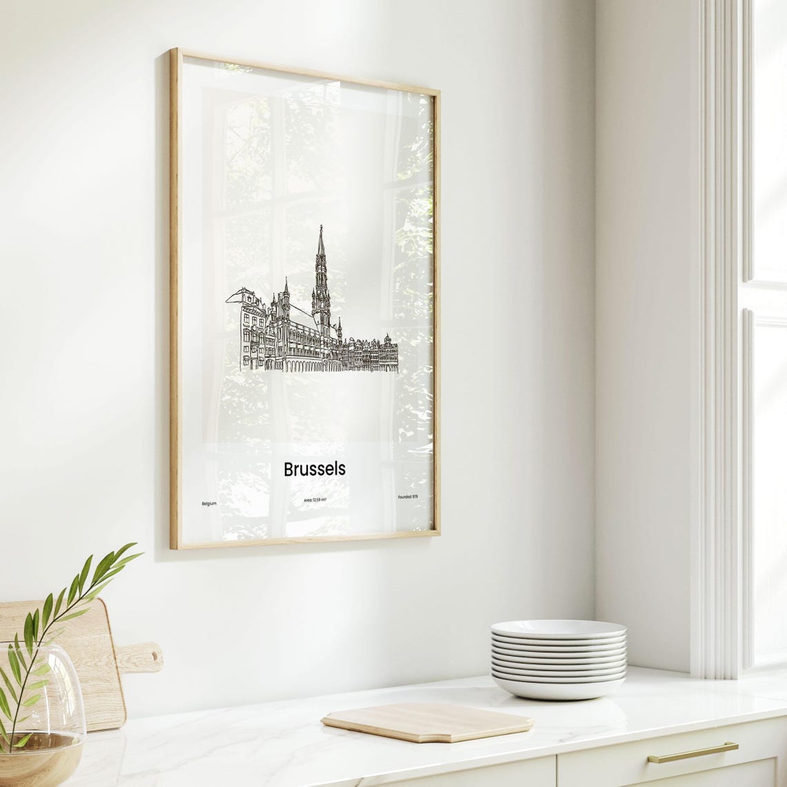 Brussels Belgium Grand Place Spire Minimalist Line Drawing Poster - Image 6