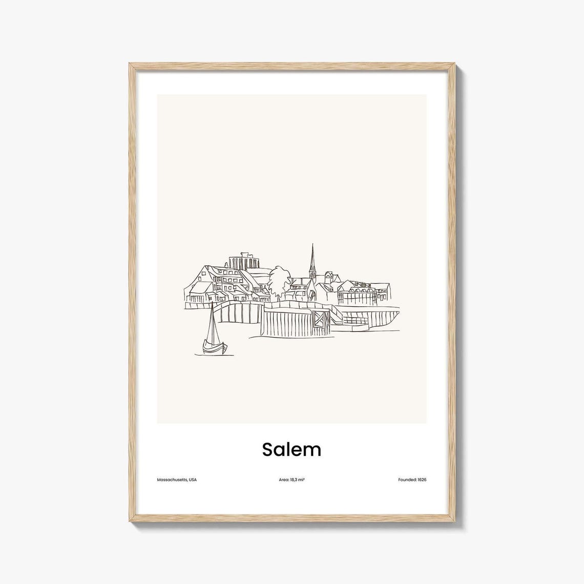 Salem Massachusetts USA Harbor Sailboat One Line Drawing Poster
