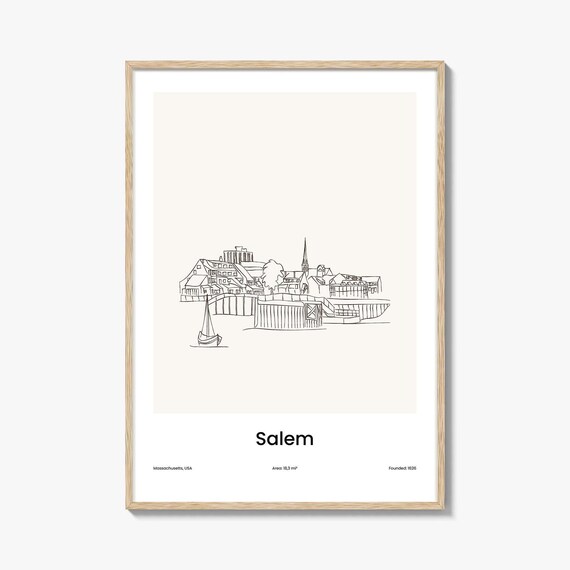 Salem Massachusetts USA Harbor Sailboat One Line Drawing Poster