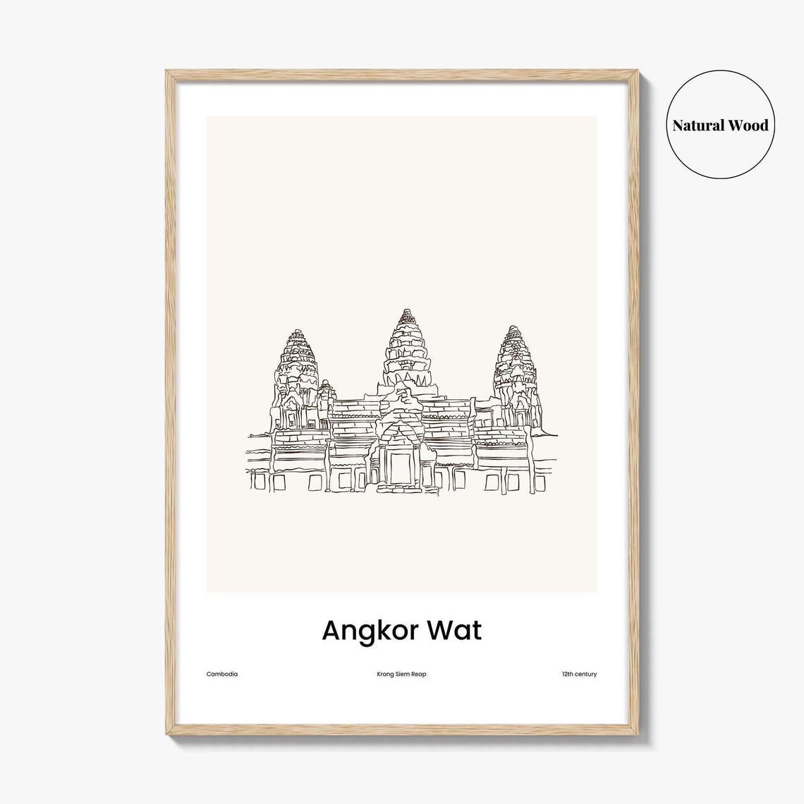 Angkor Wat Cambodia Temple Minimalist Line Drawing Travel Poster - Image 2