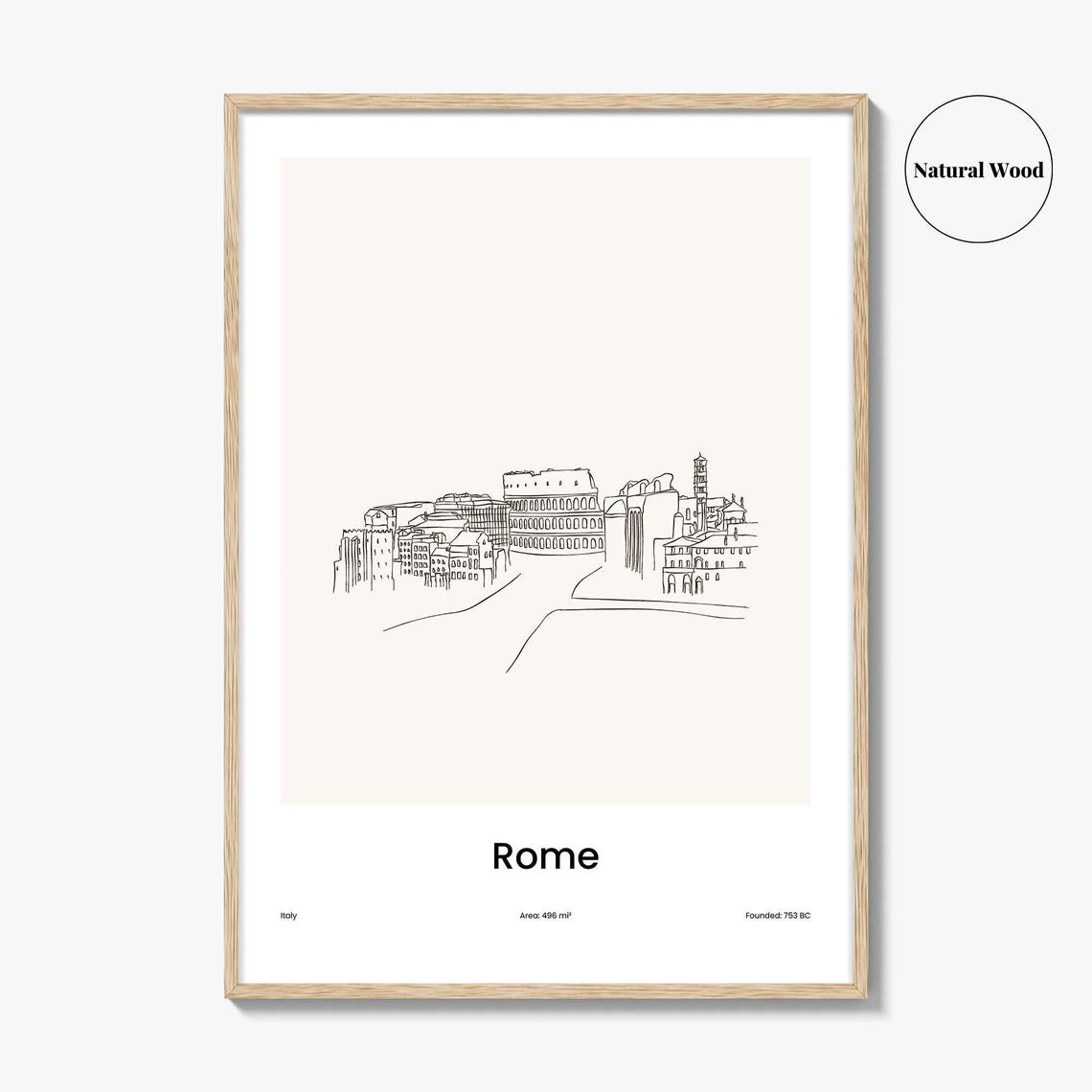Rome Italy Colosseum Skyline Minimalist Line Drawing Art Poster - Image 2