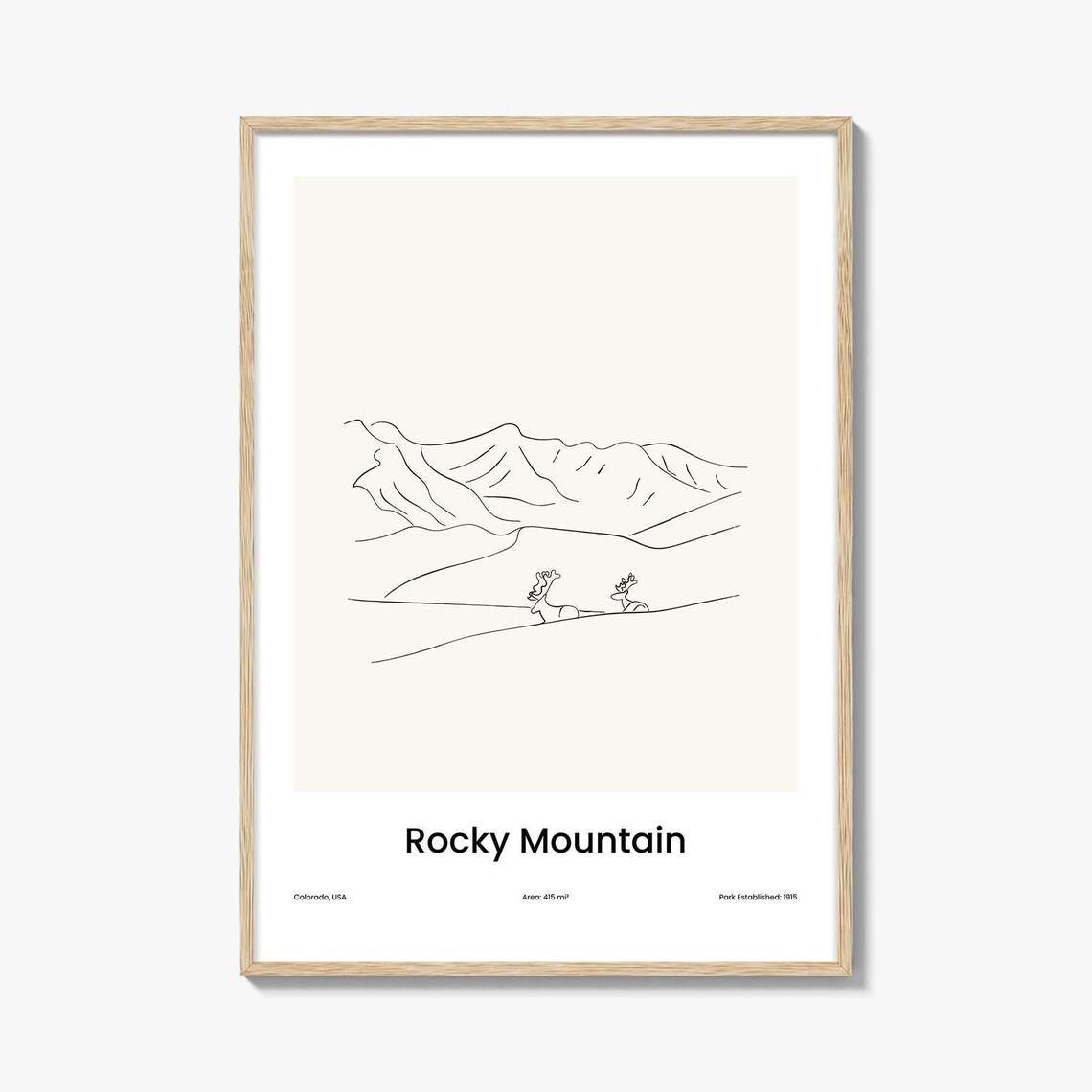 Rocky Mountain Elk Line Art Colorado Minimalist National Park Poster