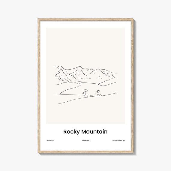 Rocky Mountain Elk Line Art Colorado Minimalist National Park Poster