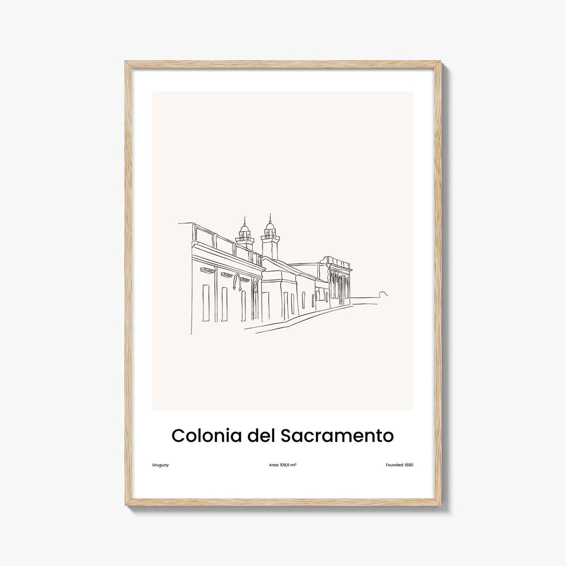Colonia del Sacramento Uruguay Colonial Street One Line Drawing Poster