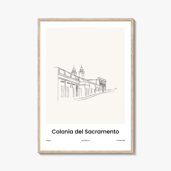Colonia del Sacramento Uruguay Colonial Street One Line Drawing Poster