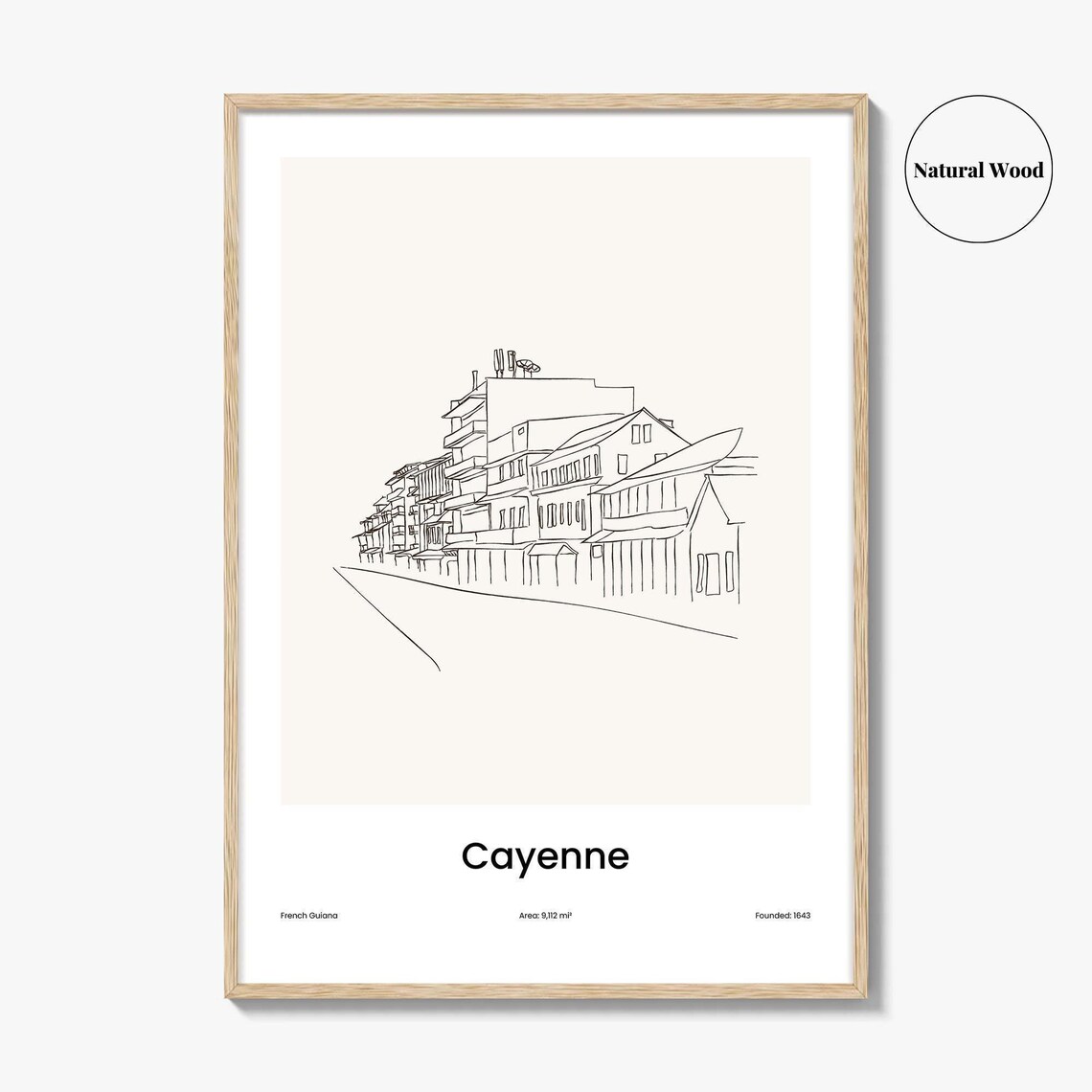 Cayenne French Guiana Colonial Street One Line Travel Art Poster - Image 2