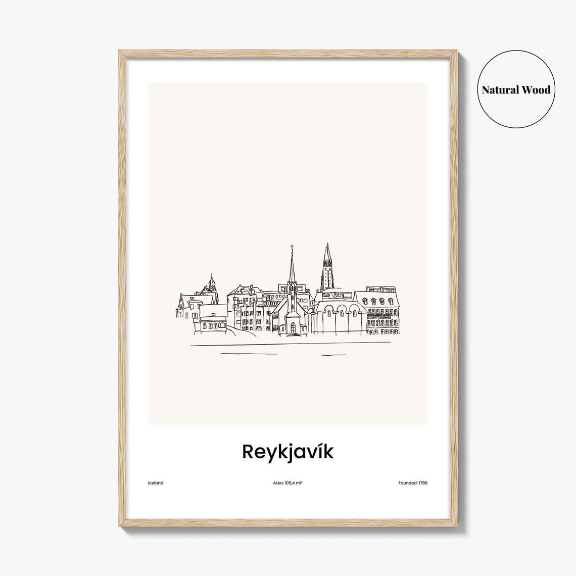 Reykjavik Iceland Church One Line Skyline Minimalist Art Poster - Image 2