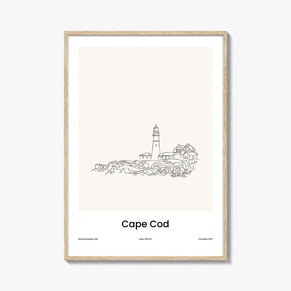 Cape Cod Massachusetts Lighthouse Coastal One Line Drawing Poster