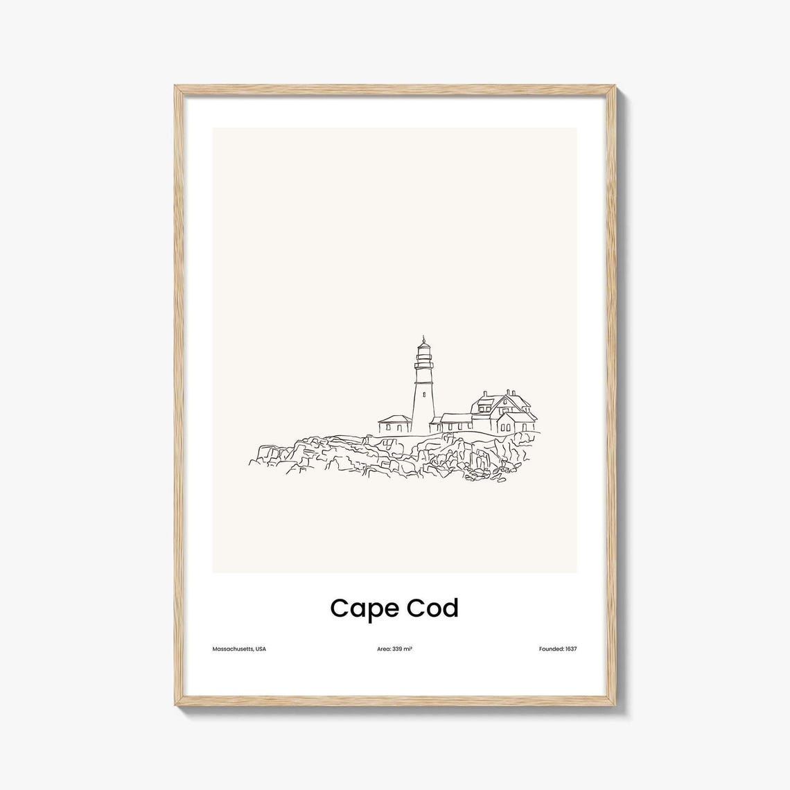 Cape Cod Massachusetts Lighthouse Coastal One Line Drawing Poster