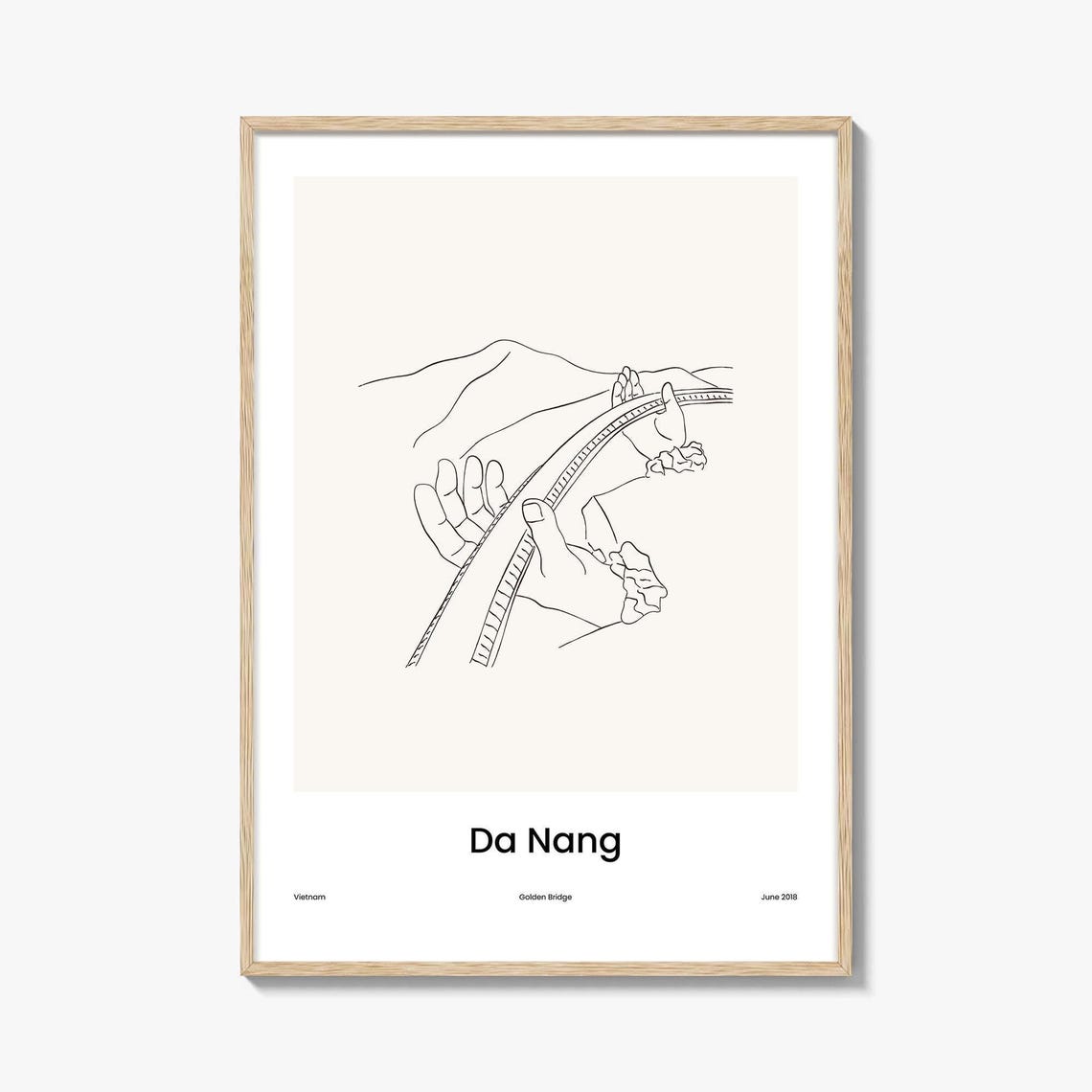 Da Nang Vietnam Golden Bridge Minimalist Line Drawing Poster