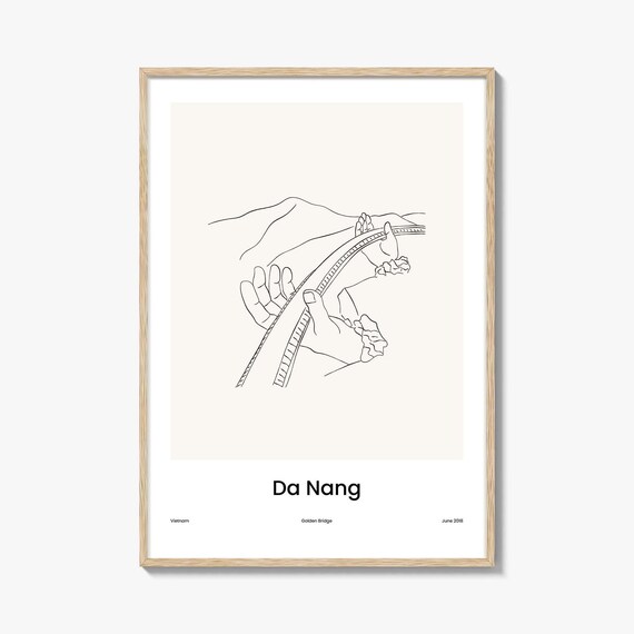 Da Nang Vietnam Golden Bridge Minimalist Line Drawing Poster
