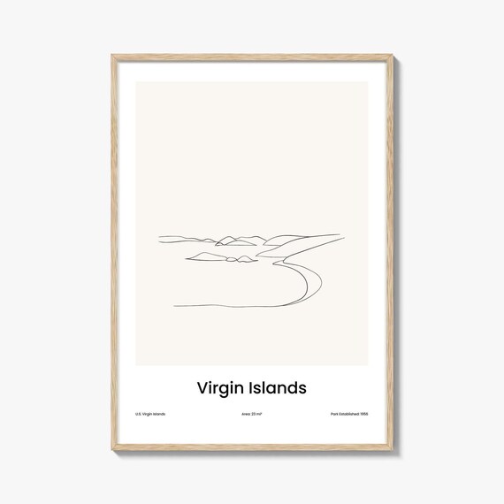 Virgin Islands National Park Coastline Minimalist Line Art Poster