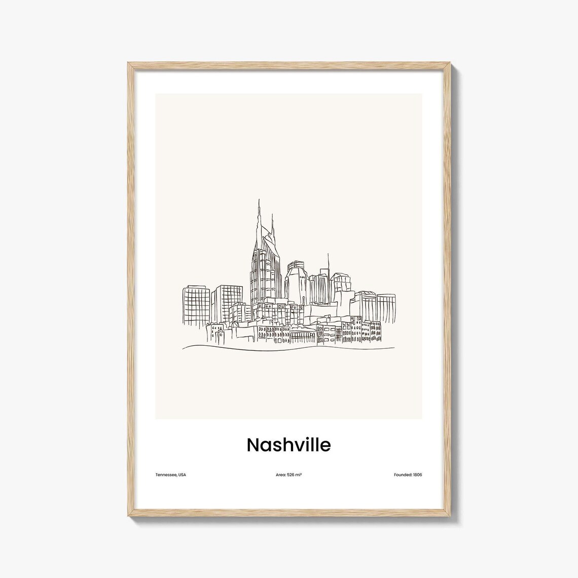 Nashville Tennessee One Line Drawing City Skyline Minimalist Art Poster