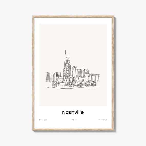 Nashville Tennessee One Line Drawing City Skyline Minimalist Art Poster