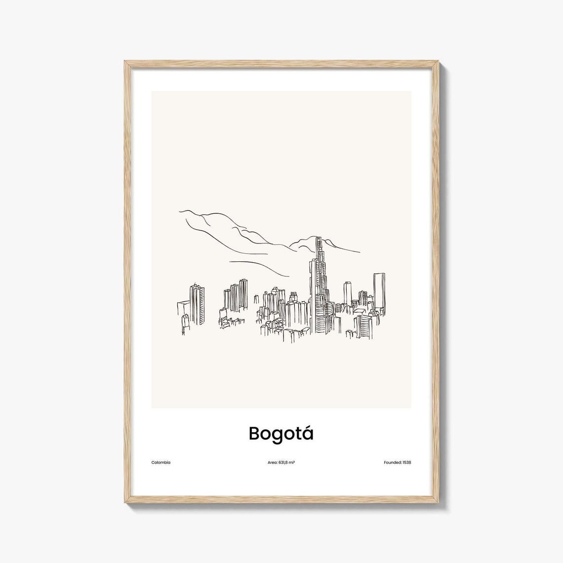 Bogotá Colombia Mountain Skyline Minimalist Line Drawing Poster