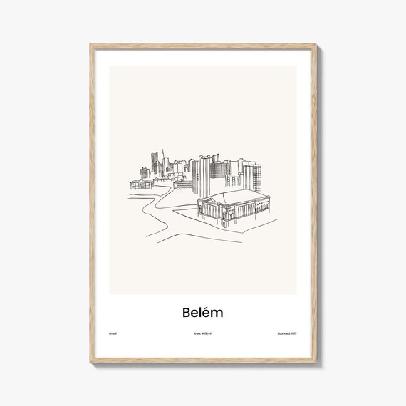Belém Brazil Riverside Theater Skyline Minimalist Line Drawing Poster