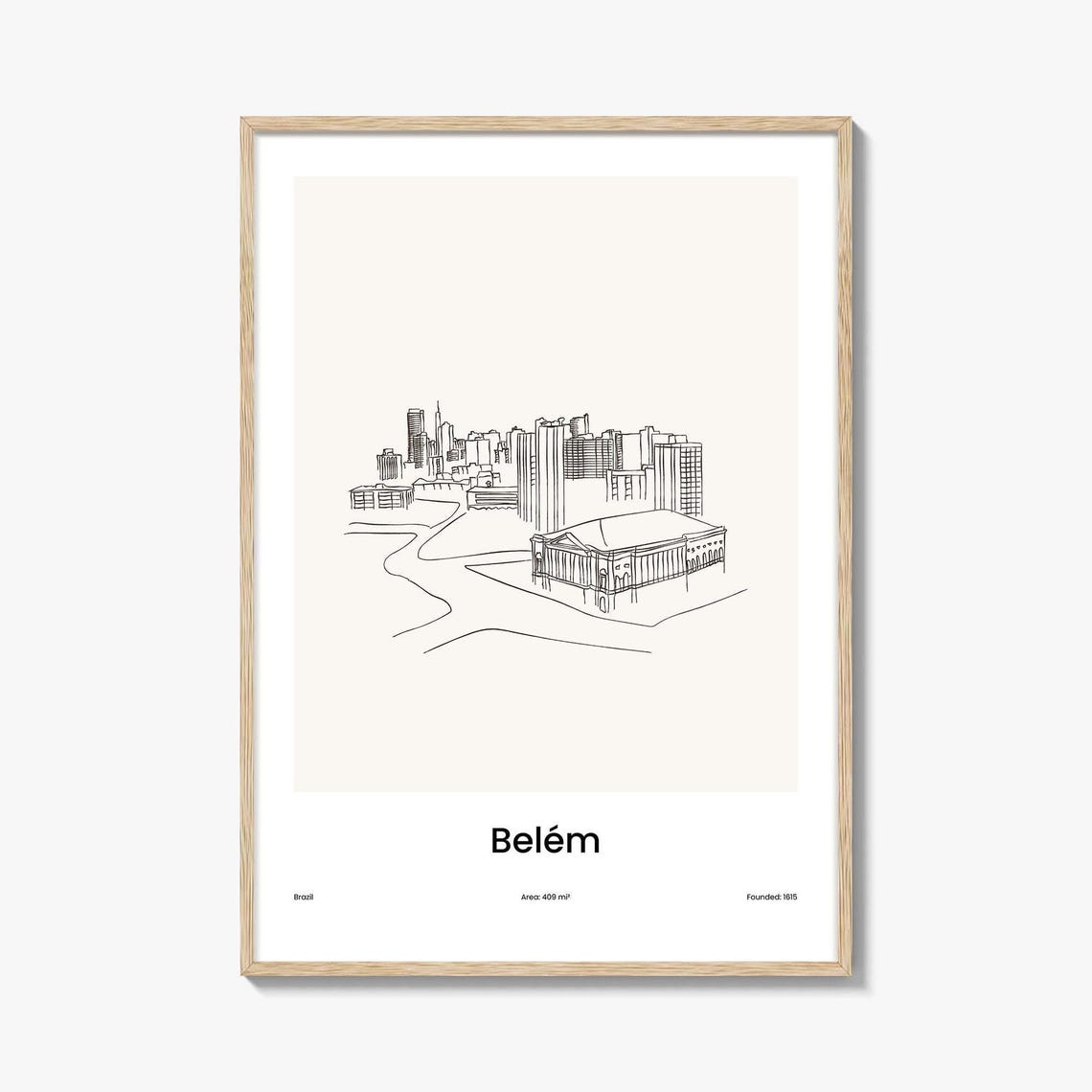 Belém Brazil Riverside Theater Skyline Minimalist Line Drawing Poster